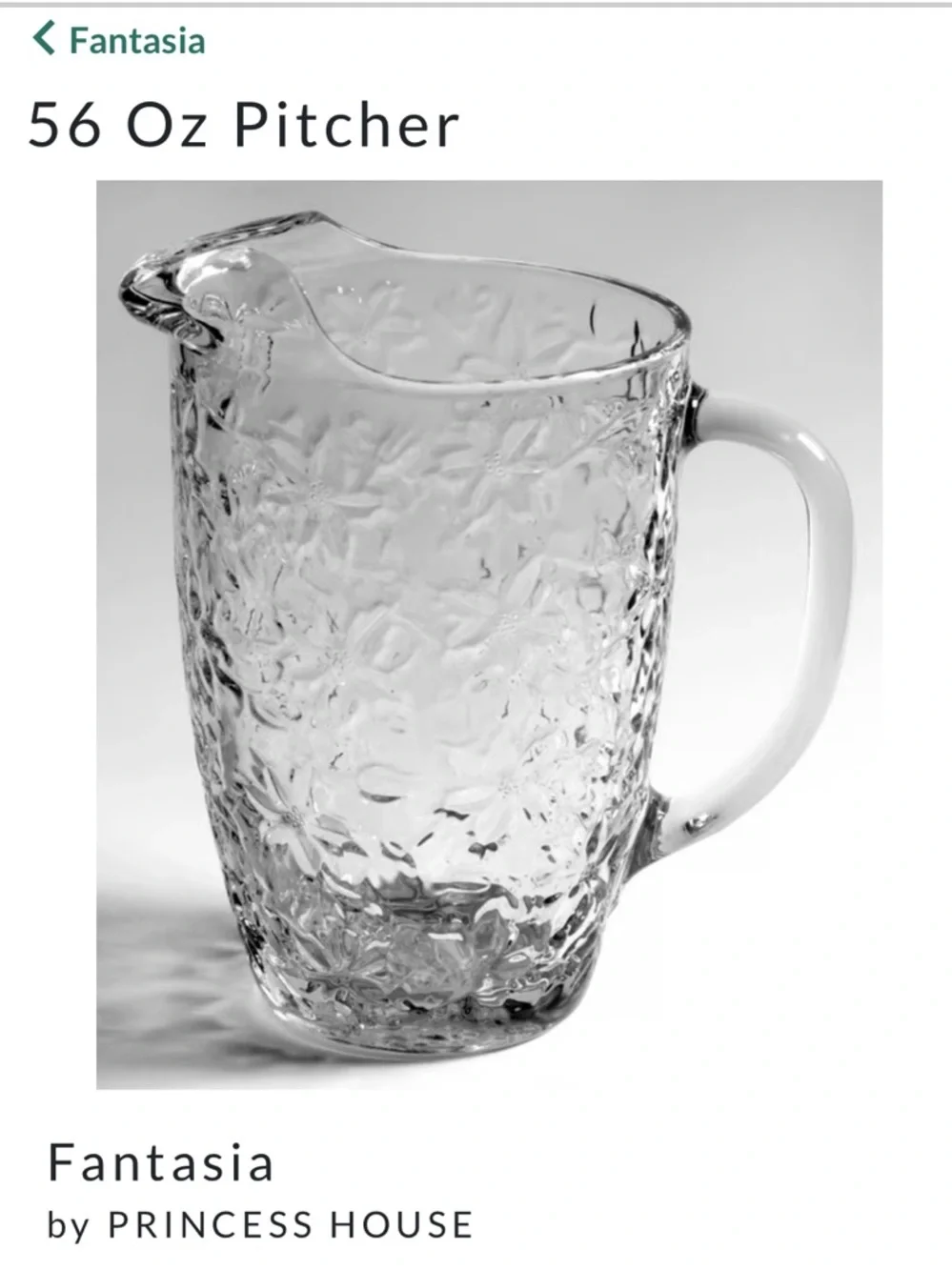 Princess House Fantasia Crystal Poinsettia 56 Oz Pitcher with Ice Lip EUC